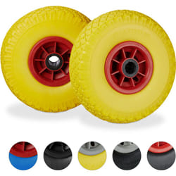 Relaxdays - Roue de brouette, caoutchouc, 3.00-4', 2x roue de rechange, pour axe de 25 mm, 260x85 mm, jaune-rouge