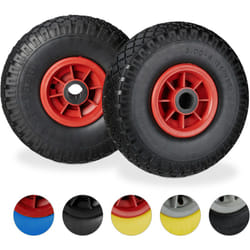 Relaxdays Roue de brouette, caoutchouc, 3.00-4", 2x roue de rechange, pour axe de 25 mm, 260x85 mm, noir-rouge