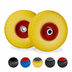 Relaxdays Roue de diable 2x roue de brouette caoutchouc pour axe de 20 mm 3.00-4 260 x 85 mm jaune-rouge