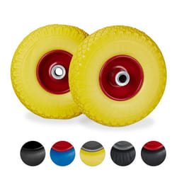 Relaxdays Roue de diable 2x roue de brouette caoutchouc pour axe de 20 mm 3.00-4 260 x 85 mm jaune-rouge