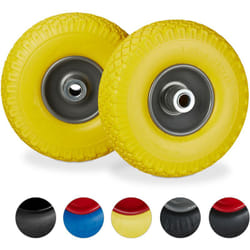 Roue de diable, 2x roue de brouette caoutchouc, pour axe de 20 mm, 3.00-4', 260 x 85 mm, jaune-gris - Relaxdays