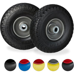 Relaxdays - Roue de diable, 2x roue de brouette caoutchouc, pour axe de 20 mm, 3.00-4', 260 x 85 mm, noir-gris