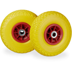 Relaxdays - Roue de diable, 2x roue de brouette caoutchouc, 3.00-4', 260 x 85 mm, pour axe de 20 mm, jaune-rouge