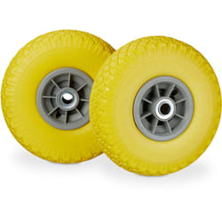 Relaxdays - Roue de diable, 2x roue de brouette caoutchouc, 3.00-4', 260 x 85 mm, pour axe de 20 mm, jaune-gris