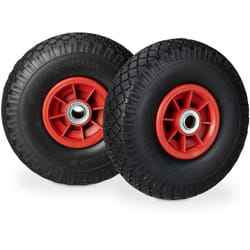 Roue de diable, 2x roue de brouette caoutchouc, 3.00-4', 260 x 85 mm, pour axe de 20 mm, noir-rouge - Relaxdays