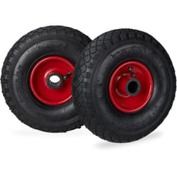 Relaxdays - Roue de brouette caoutchouc 100 kg, lot de 2, roue de rechange, pour axe de 25 mm, 3.00-4, noir-rouge