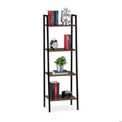 Relaxdays Pieds Etagère en échelle 4 espaces Rangement Plantes HLP: 136 x 44 x 315cm Bois et Noir Fer Marron 5 cm