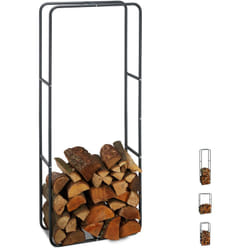 Etagère de Cheminée étagère à bûches Bois acier bois porte-bûches range buche 150 x 60 cm, anthracite - Relaxdays