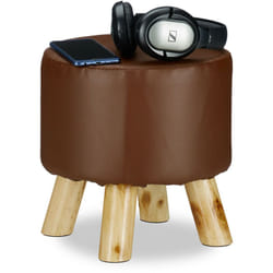 Relaxdays - Tabouret similicuir 4 pieds bois pouf déco décoration rembourré rond assise HxD 30 x 30 cm, marron