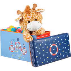 Faites un peu d'ordre et remplissez ce coffre à jouets avec des peluches, des jouets, des jeux de construction ou d'autres ob ...