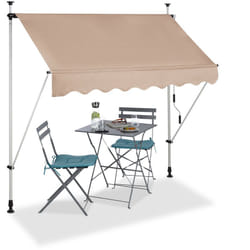 Auvent rétractable 200 cm Store manuel balcon marquise soleil terrasse hauteur réglable sans perçage, beige - Relaxdays