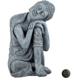 Relaxdays - Statue de Bouddha figurine de Bouddha décoration jardin sculpture céramique Zen 60 cm, gris clair