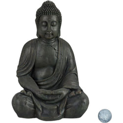 Relaxdays - Statue de Buddha figurine de Bouddha décoration jardin sculpture polyrésine Zen 70 cm, gris foncé