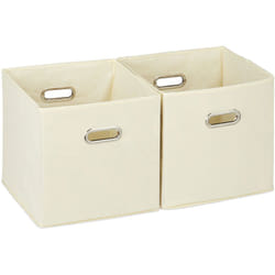 Relaxdays - Lot de 2 boîtes de rangement, sans couvercle, avec poignée, pliable, panier en tissu carré, 30 cm, beige