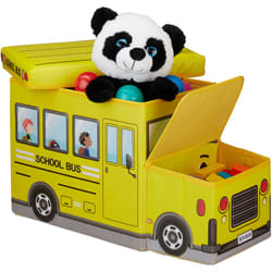 Relaxdays - Tabouret Coffre à jouets boîte à jouets couvercle pouf enfant pliable bus école 50 litres, jaune