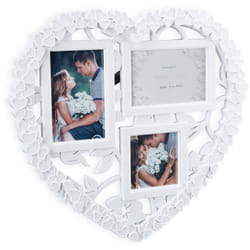 Relaxdays - Cadre photos pêle-mêle, Cœur, Mariage, 3 photos, Galerie mur cadre mural collage diy 10x10, 10x15, blanc