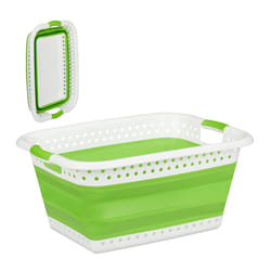Relaxdays 10025601_133 panier à linge 37 L Rectangulaire Plastique, Caoutchouc thermoplastique (TPR) Vert, Blanc