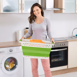 Relaxdays 10025601_133 panier à linge 37 L Rectangulaire Plastique, Caoutchouc thermoplastique (TPR) Vert, Blanc
