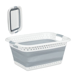 Relaxdays 10025601_111 panier à linge 37 L Rectangulaire Plastique, Caoutchouc thermoplastique (TPR) Gris, Blanc