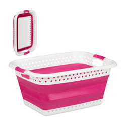 Relaxdays 10025601_52 panier à linge 37 L Rectangulaire Plastique, Caoutchouc thermoplastique (TPR) Rose, Blanc