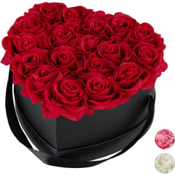 Relaxdays - Boîte à roses, 18 roses, Bac à roses noir, forme en cœur, conservable 10 ans, rouge