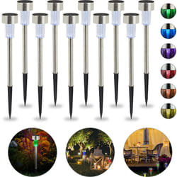 Relaxdays - Lot de lampes solaires led, Piquet, Décoration de jardin, Eclairage, Lot de 10, Changement de couleur, argenté