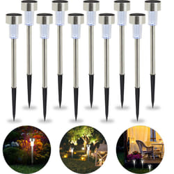 Relaxdays - Lot de lampes solaires led, sur piquet, Décoration de jardin, Eclairage, Lot de 10, Lumière blanche, argenté