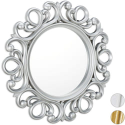 Relaxdays - Miroir mural rond, Décoration murale pour toutes les pièces, avec cadre, Ornement, ∅ 50 cm, argenté