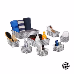 Relaxdays Panier de Rangement lot de 8 corbeille salle de bain tressée plastique empilable blanc gris