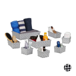 Relaxdays Panier de Rangement lot de 8 corbeille salle de bain tressée plastique empilable blanc gris