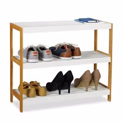 Etagère à chaussures - Bambou / MDF - Blanc - 3 étagères