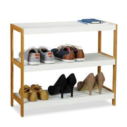 Etagère à chaussures - Bambou / MDF - Blanc - 3 étagères
