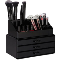 Relaxdays - Organiseur de maquillage, boîte rangement Make up avec tiroirs, support empilable, noir
