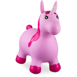 Relaxdays Licorne ballon sauteur cheval avec pompe gonflable jouet jeux enfant animaux 50 kg sans BPA, rose