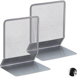 Relaxdays - Serre-livres, Presse-livres, Presse-papier set de 2, métal maille cd dvd, HxlxP 16,5 x 13 x 10,5 cm, argent
