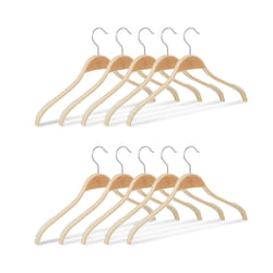 Cintres en bois set de 10 chemise costume antidérapant encoche gomme crochet 360° , nature - Relaxdays