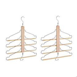Relaxdays Cintre multiples set de 2 cintre multifonctions avec 4 cintres chemises crochet métal bois de lotus nature