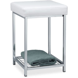 Relaxdays Tabouret rembourré, petit siège, carré, Repose-pieds avec rangement, salle de bain, HLP 47 x 33 x 33 cm, blanc