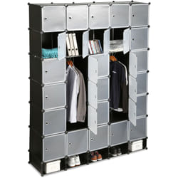 Penderie armoire cubes étagère rangement 25 casiers plastique modulable diy bibliothèque Hxl 234x180 cm, noir - Relaxdays