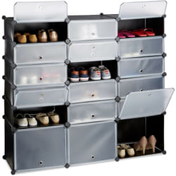 Meuble chaussures plastique étagère 18 casiers système plug-in portes rangement diy HxlxP: 125x140x36 cm, noir - Relaxdays