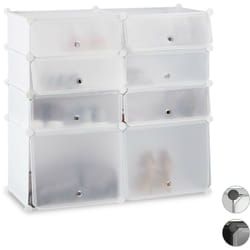 Meuble chaussures plastique étagère 8 casiers système plug-in portes rangement HxlxP: 91x94,5x36,5 cm, blanc - Relaxdays