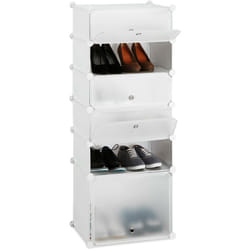 Relaxdays - Meuble chaussures étagère 6 casiers système plug-in portes armoire rangement HxlxP: 52 x 37 x 9 cm, blanc