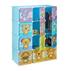 Relaxdays - Tagère Rangement Enfants Casier Modulable Plastique Animaux Penderie Armoire Portes Tringle, Bleu