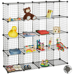Relaxdays - tagère modulable grille treillis 16 cubes compartiments diy métal meuble rangement 35x35 cm, noir