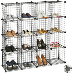 Relaxdays - tagère modulable grille treillis 16 cubes compartiments diy métal meuble rangement 30x30 cm, noir