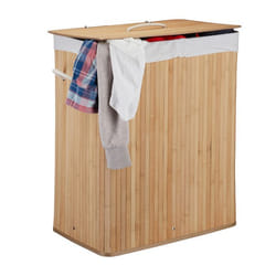 Relaxdays 10024382_126 panier à linge 95 L Rectangulaire Bambou, Coton, Polyester Châtain clair, Blanc