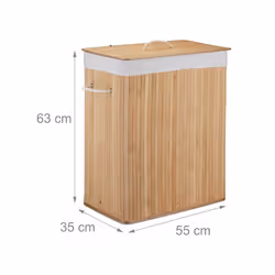 Relaxdays 10024382_126 panier à linge 95 L Rectangulaire Bambou, Coton, Polyester Châtain clair, Blanc