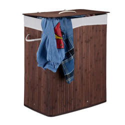 Relaxdays 10024382_93 panier à linge 95 L Rectangulaire Bambou, Coton, Polyester Marron, Châtain clair, Blanc