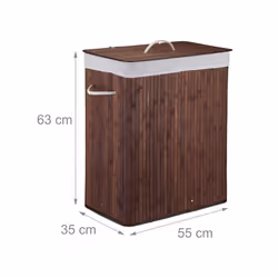 Relaxdays 10024382_93 panier à linge 95 L Rectangulaire Bambou, Coton, Polyester Marron, Châtain clair, Blanc