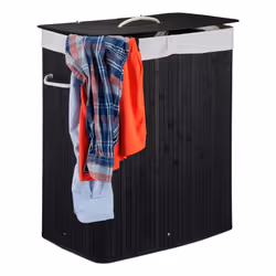 Relaxdays 4052025942809, 95 L, Rectangulaire, Bambou, Coton, Polyester, Noir, Châtain clair, Blanc, Noir, Bambou